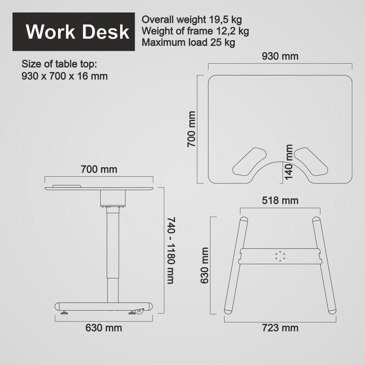 Salli Work Desk -mitat